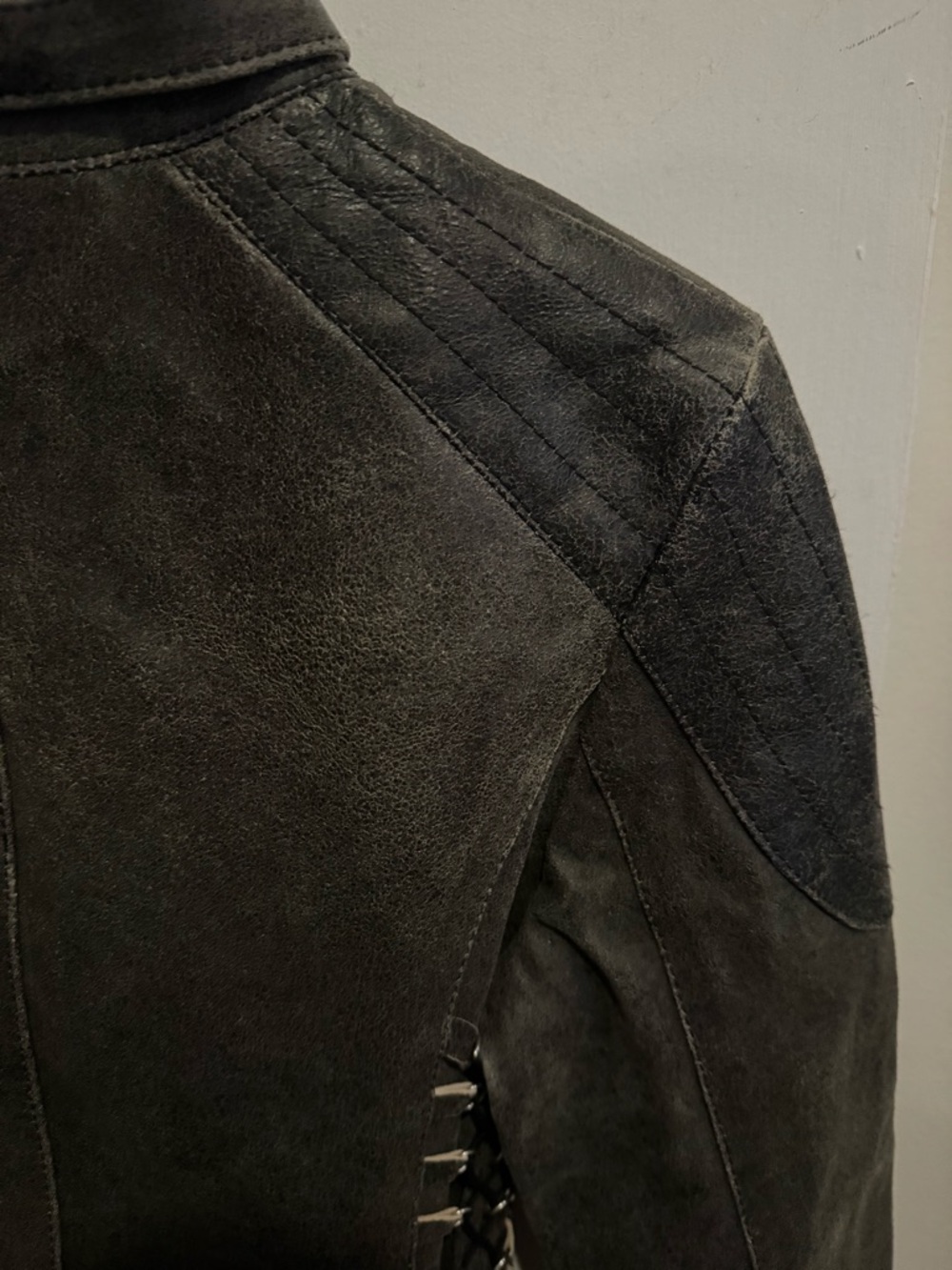 NEW LAMBSKIN Leather Oscar Leopold Moto distressed Jacket corseted back street M - Picture 7 of 12
